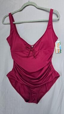NWT Hula Bay Swimsuit Womens Large Red Kona One Piece Ruched Drawstring